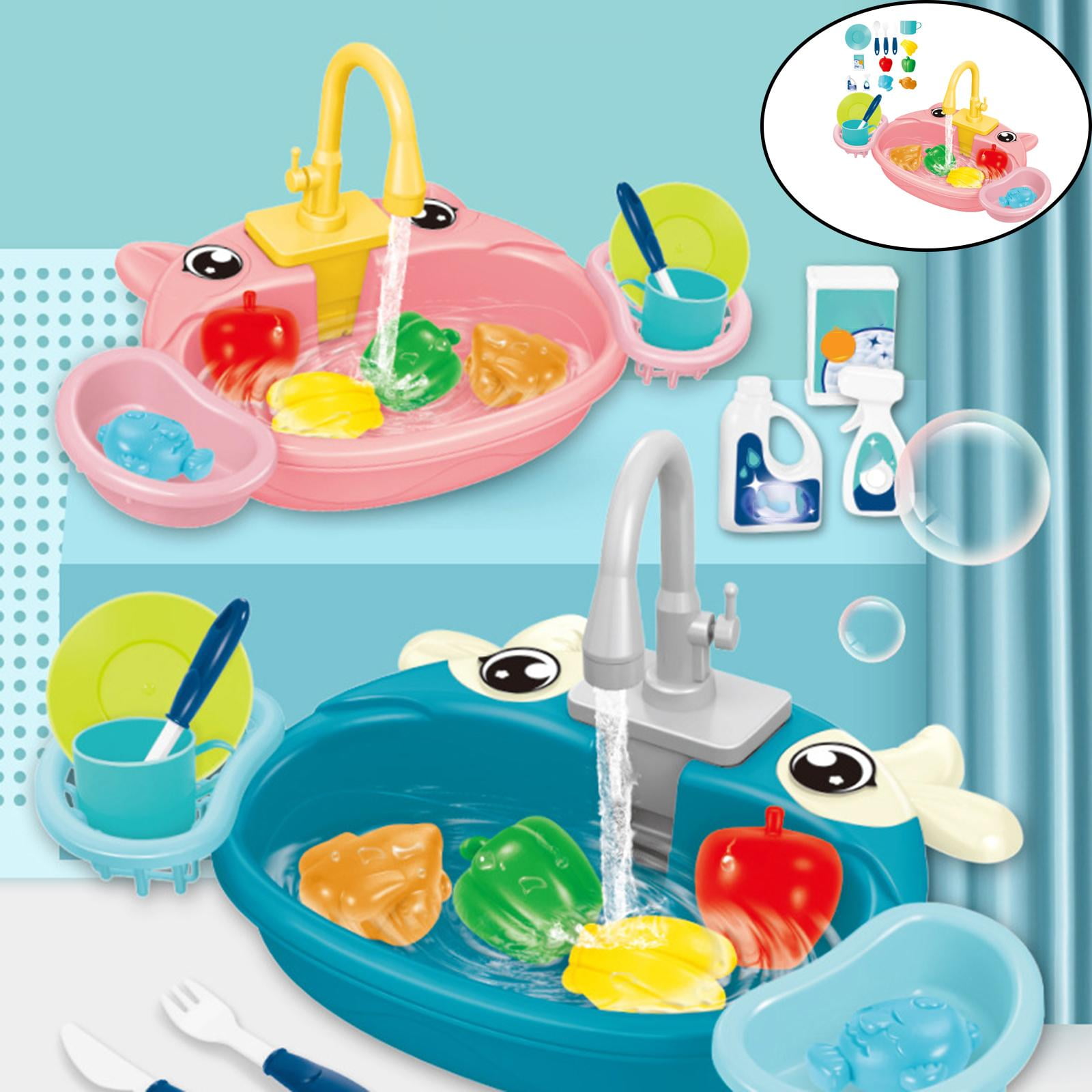 Kitchen Sink Toys Sensory Montessori Accessories with Running Set for Role  Play Kitchen Boys And Girls Birthday Orange Fawn 