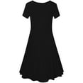 thumbnail image 4 of Cagogo Wedding Guest Dresses for Womens Summer Under $5 Plus Size Square Neck Knee Length Short Sleeve A Line Swing Pleated Flowy Midi Sundress Sexy Black Shirt Dresses, 4 of 7