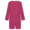 thumbnail image 5 of RKSTN Long Sleeve Rompers for Women Plus Size Pleated Texture V Neck Elegant Daily Wear Casual Outfits for Women with Pockets (Hot Pink ,L), 5 of 6