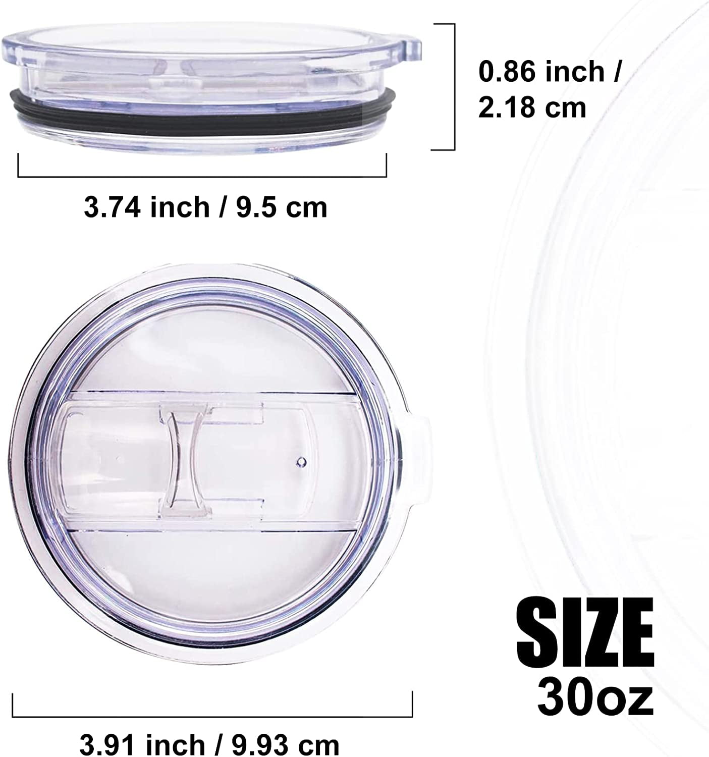 2 Replacement Lids for 20oz Stainless Steel Tumbler Travel Cup - Fits OF  3.2 INCH Yeti Rambler RTIC and others- Sliding(Transparent)