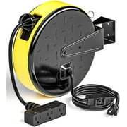CRST 30FT Retractable Extension Cord Reel with UL Certified 16/3 SJTW Power Cord and 180° Adjustable Mounting Bracket