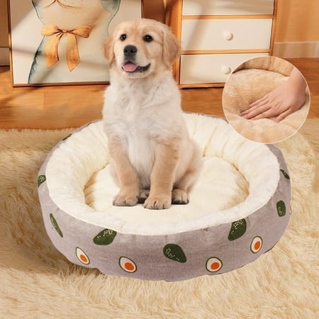 RKSTN Plush Dog Bed Mat Soft & Relaxing Round Cat Bed Removable Cover Warm Bed for Small to Small Dogs Cats Rabbits Antiskid Bottom Medium Washable & Dryer Safe