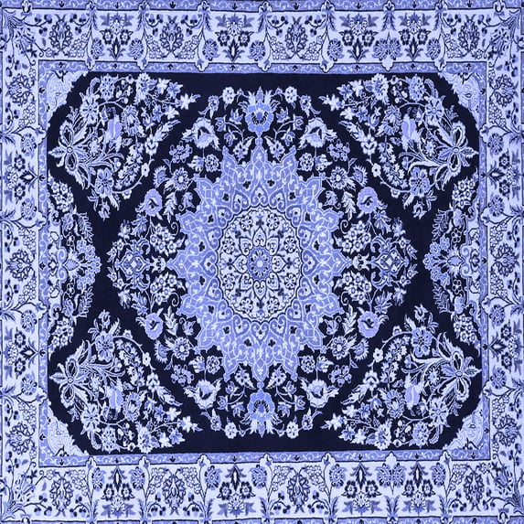 Ahgly Company Machine Washable Indoor Square Medallion Blue Traditional Area Rugs, 4' Square