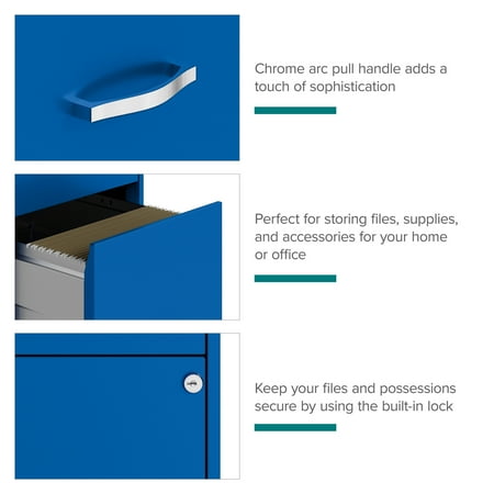 Space Solutions - 18" Deep 3 Drawer Mobile Metal File Cabinet with Pencil Drawer - Classic Blue