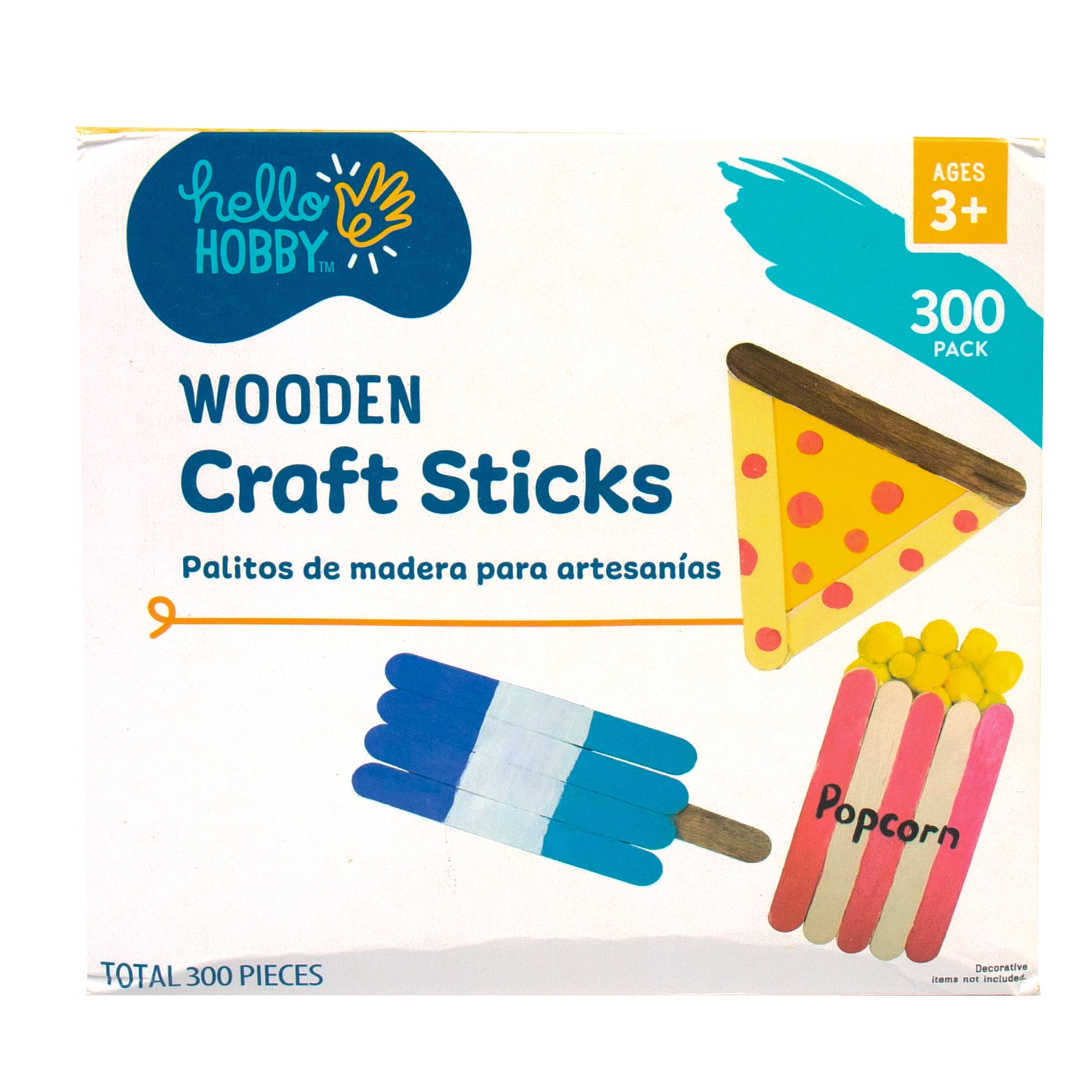 (3 pack) Hello Hobby Wooden Craft Sticks, 300-Pack