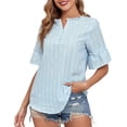 thumbnail image 1 of Blusa Altelime para mujer, cuello en V, manga corta, algodón, azul, 1 of 3