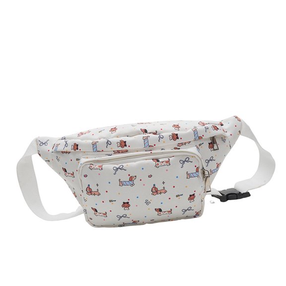 Women Large Capacity Waist Bag Cartoon Dachshund Pattern Crossbody Pack Outdoor Zippered Shoulder Chest Bag Belt Bag
