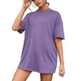 thumbnail image 1 of fatyb Robe T-Shirt à Manches Courtes Surdimensionnée pour Femme, Décontractée, Col Ras du Cou, Couleur Unie, Coupe Ample, Mini Robes, 1 of 3