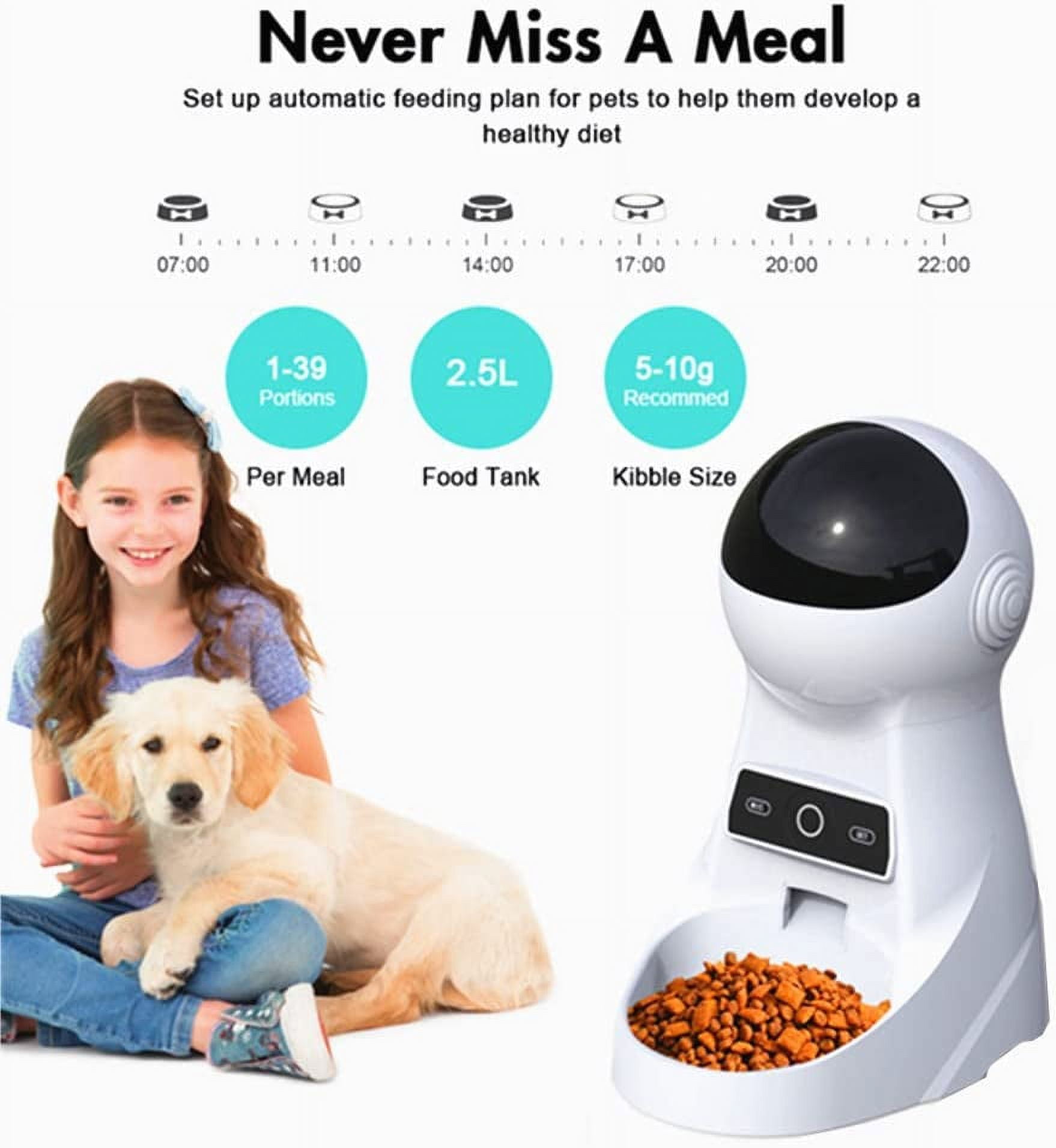 Alla Pets Dogs and Cats Feeder, Smart Automatic Pet Feeder Food Bowl Tank, Auto Pet Dry Food Dispenser 1~39 Portions Meal for Small and Large Pets (White)