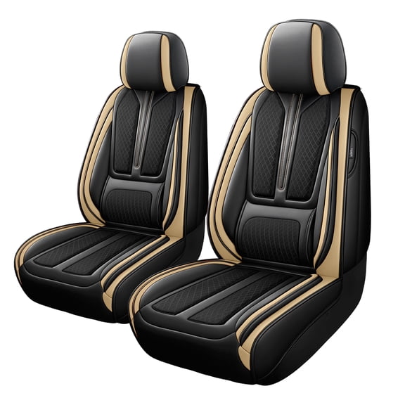 ifwohao Seat Covers for Front Seat,Nappa Leather Car Seat Covers,Waterproof Universal Fit Car Seat Cushion,2 PCS Automotive Seat Protector for Most Sedans SUV Pick-Up Truck Sedans,Black&Beige