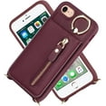 thumbnail image 5 of iPhone SE 2022/2020 Phone Case with Card Holder,iPhone 7/8 Case Wallet for Women Men with Strap,Crossbody Lanyard Cases with Credit Card Slots Kickstand and Stand Ring Holder Case,4.7",Burgundy, 5 of 15