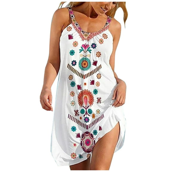 asdoklhq Maternity Dress,Women's Fashion O-Neck Sexy Sleeveless Cute Cartoon Print Hem Loose Beach Dress