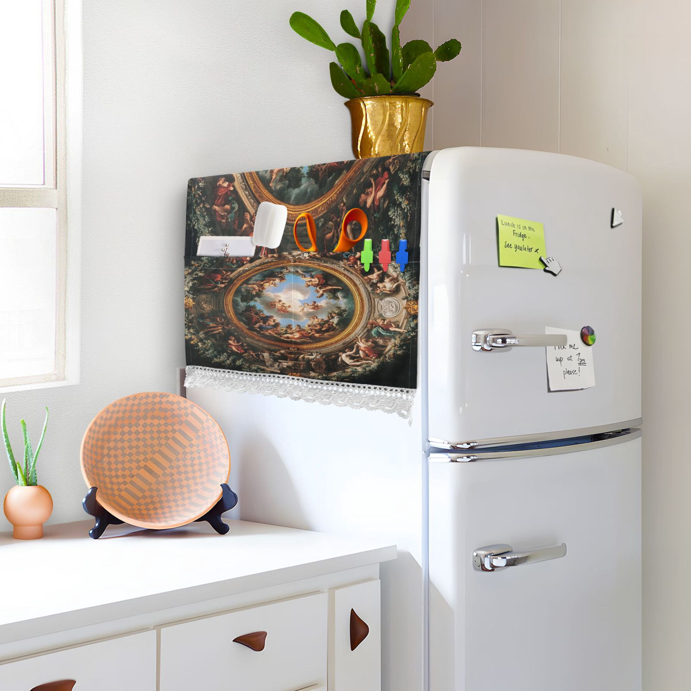 The Baroque PatternWasher and Dryer Covers Dust-Proof and Oil Resistant Fridge Cover with 4 Storage Pockets Washing Machine Top Cover for Laundry Kitchen Home 51.2 x 22 In