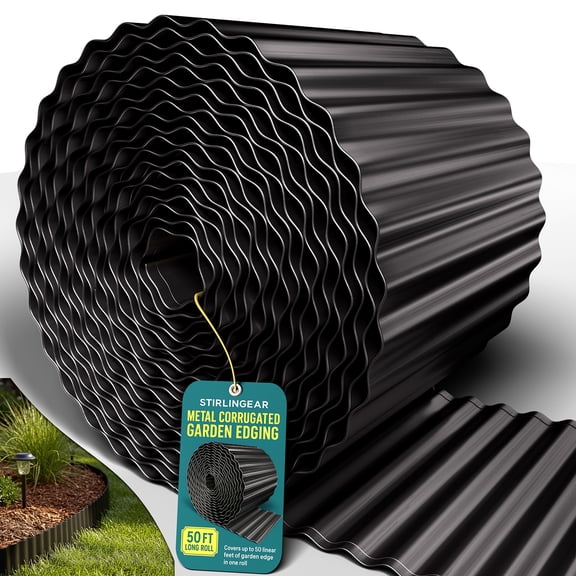 50FT Black Corrugated Metal Landscape Edging – Flexible & Rustproof Garden Edging Border, Decorative Metal Trim for Flower Beds, Lawn, Driveway, Walkway & Raised Beds