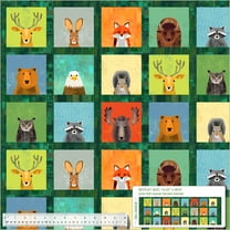 14.25" X 44" Panel Wildlife Portraits Woodland Animals Wild North Green Cotton Fabric Panel (53933D-1)