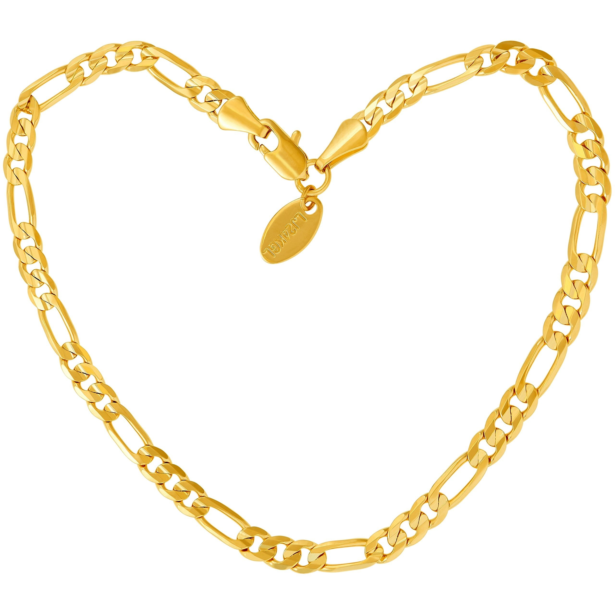 LIFETIME JEWELRY 4mm Figaro Chain Necklace 24k Gold Plated for Men Women & Teens 