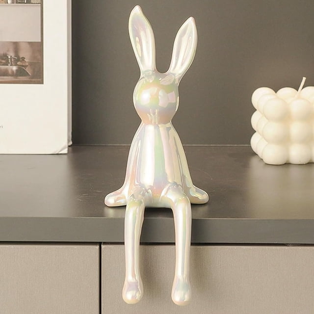 HeeHom Easter Bunny Figurines - Brass Sitting Bunny Rabbit Statue, Electroplated Ceramic Home Decor for Living Room, Office Desktop, Cabinets, Bookshelf Table Centerpiece & Gift