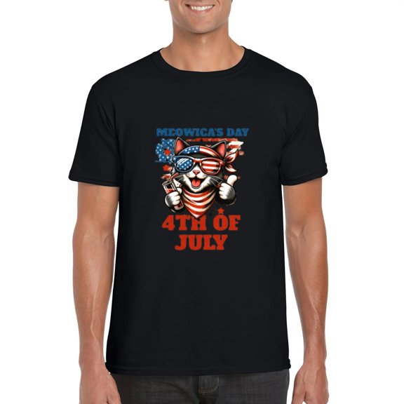Meowicas Day 4th Of July Funny Cat Pet Owner Patriotic T-Shirt, for men & women, up to size 5XL