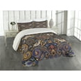 thumbnail image 2 of Ambesonne Paisley Quilted Coverlet 3 Pcs, Moroccan Floret Antique, Queen Size, Royal Blue Sand Brown, 2 of 4
