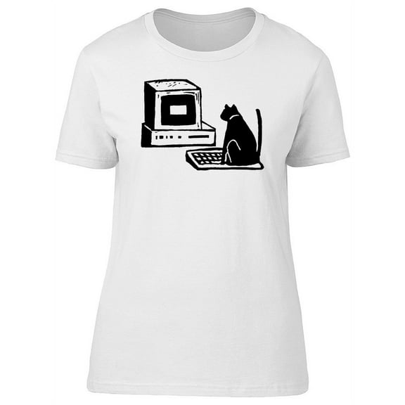 Grunge Funny Cat In Computer T-Shirt Women -Image by Shutterstock, Female x-Large