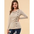 thumbnail image 2 of Women's Cowl Neck Long Sleeves Buttons Decor Ruched Top, 2 of 6