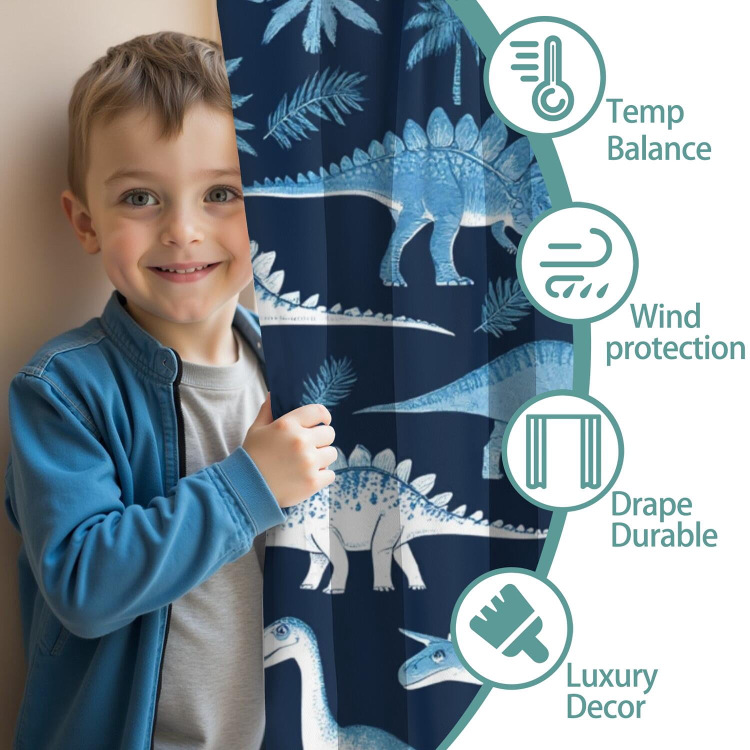 Blackout Kids Curtains,Cute Dinosaur Pattern Childrens Insulated Curtains Set Of 2,Bedroom Essentials,Toddler Room Decor 42x63in(106x160cm)