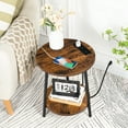 thumbnail image 4 of Round End Table with Charging Station, 2-Tier Small Circle Side Table, Round Accent Table for Living Room, Bedroom, Rustic Brown BF671BZ01, 4 of 13