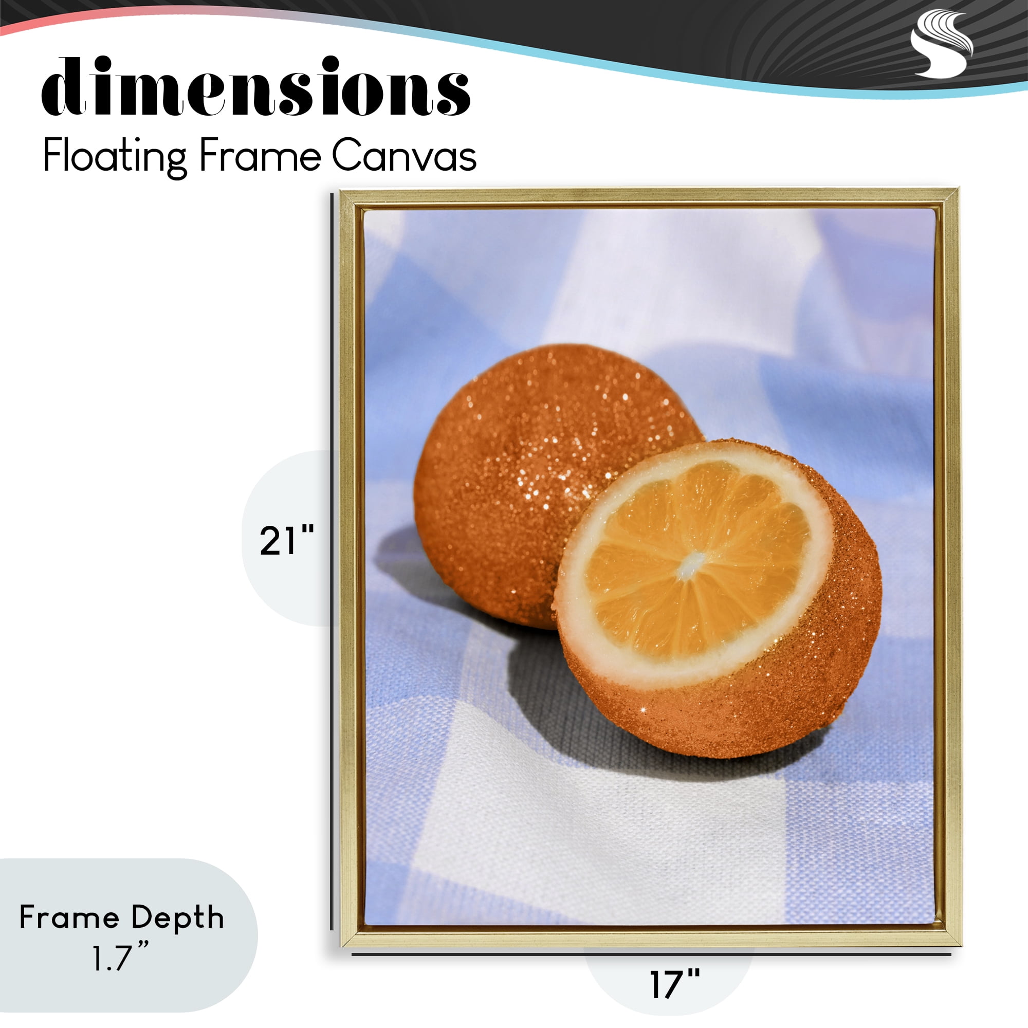 Stupell Industries Glimmer Orange on Blue Gold Framed Floater Canvas Wall Art, design by LISH Creative