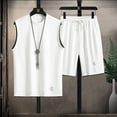 thumbnail image 2 of Stamzod Mens Track Suits 2 Piece Set Summer Solid Color Sleeveless Workout Tank Tops and Basketball Shorts Casual Loose Plus Size Running Short Sets for Men White M, 2 of 3