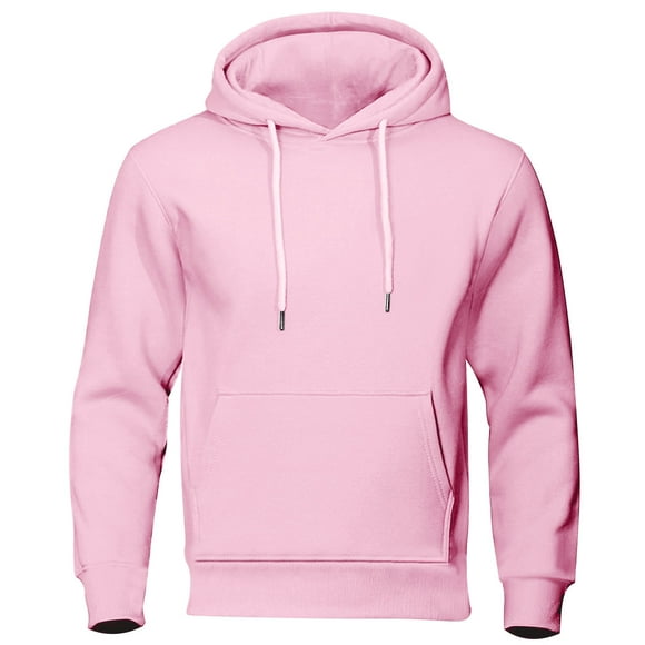 aohooy Men's Plain Hoodie Sweatshirts Comfort Solid Color Hooded Sweatshirts with Pocket Fall Fleece Basic Long Sleeve Oversized Hoodies Pink,S