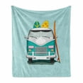 thumbnail image 1 of Travel Soft Flannel Fleece Blanket, Cartoon Front View Layout of Vintage Van and Colorful Surfboards Print, Cozy Plush for Indoor and Outdoor Use, 50" x 60", Pale Blue and Multicolor, by Ambesonne, 1 of 5