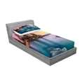 thumbnail image 2 of Ambesonne Nautical Fitted Sheet & Pillow Sham Set, Tranquil Serene View, Twin, Pink Blue, 2 of 2