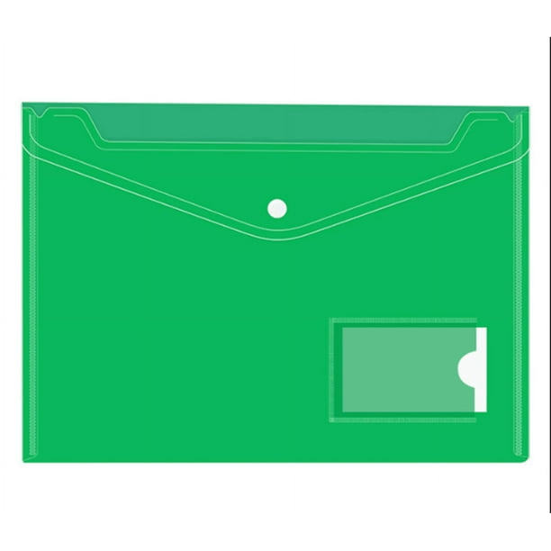 Paquete de 20 carpetas de plástico A4 (verdes) - Bolsillos para documentos - Carpeta con botón a presión y bolsillo - Carpeta de plástico A4 con solapa - Carpeta transparente para documentos