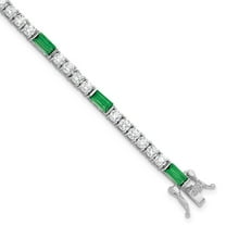 Auriga Fine Jewelry 925 Sterling Silver Rh-plated Green and White CZ Tennis Bracelet for Women 7.25"