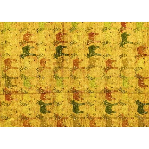 Ahgly Company Indoor Rectangle Abstract Yellow Modern Area Rugs, 6' x 9'