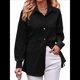 thumbnail image 3 of Blusa Informal de Seersucker para Mujer, Holgada, de Larga y con Botones. Negro S, 3 of 9