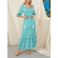 thumbnail image 3 of SUNSIOM Robe Longue pour Femmes, Élégante Manches Courtes Col en V Imprimé Fleur/graphique Robe Ample d'Été Décontractée, 3 of 6