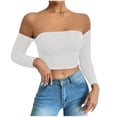 thumbnail image 2 of Timegard Off the Shoulder Tops for Women Long Sleeve Slim Fitting Crop Tops Comfy Going out Tops Trendy, 2 of 4