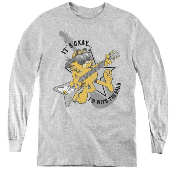 Garfield Im With The Band Youth Long Sleeve T-Shirt Athletic Heather