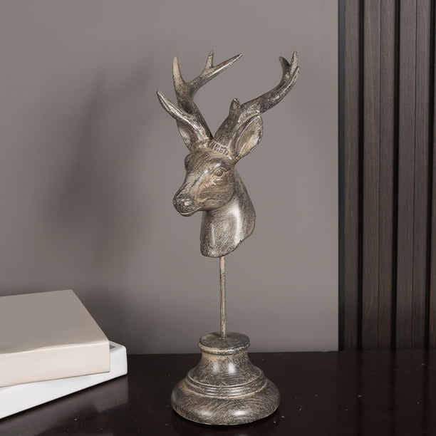 Adorno de Navidad con alce – Figurita de resina blanco dorado negro con pañuelo rojo rosa, acabado mate elegante, decoración para la mesa de fiesta en casa de 12,4", centro de mesa festivo, regalo
