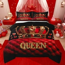 Castle Fairy Queen Crystal Crown 3 Pieces Queen Comforter Set for Girls,Happy Valentine's Day Ultra Soft Bedding Sets,Bling Love Heart Golden Glitter Bedding Comforter Set Breathable