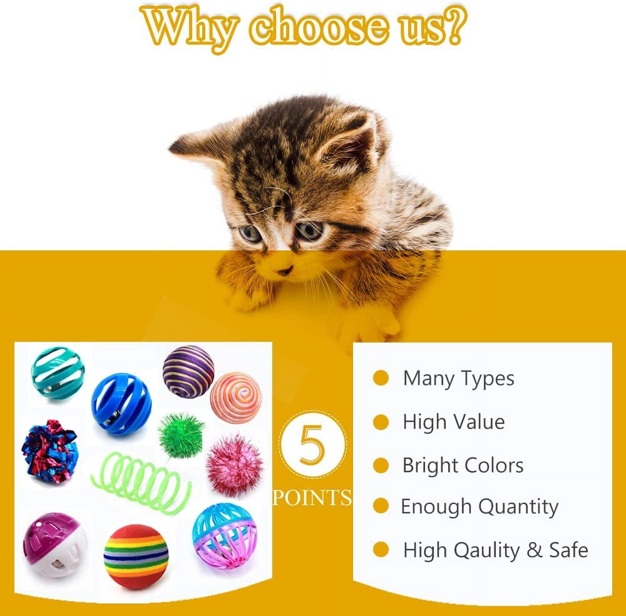 Cat Toys Kitten Assortment - Rainbow, Crinkle, Sparkle, Bell & Sisal Balls for All Cats - 30 Packs
