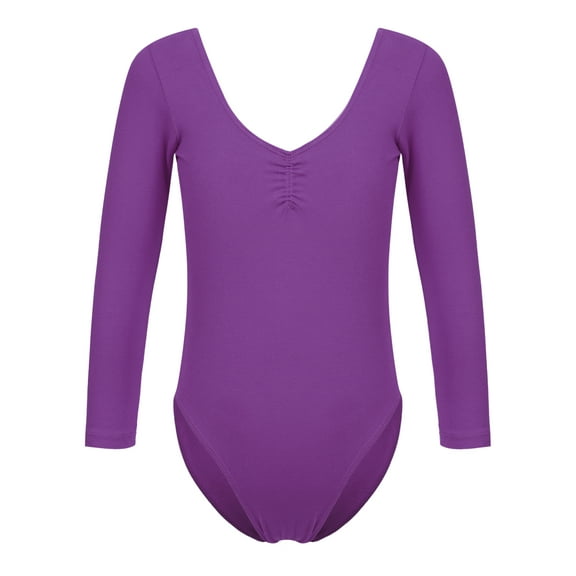ZDHoor Girls Long Sleeve Leotard Kids Bodysuit for Dance Gymnastics Costume 3-14 Years Dark Purple 2-3