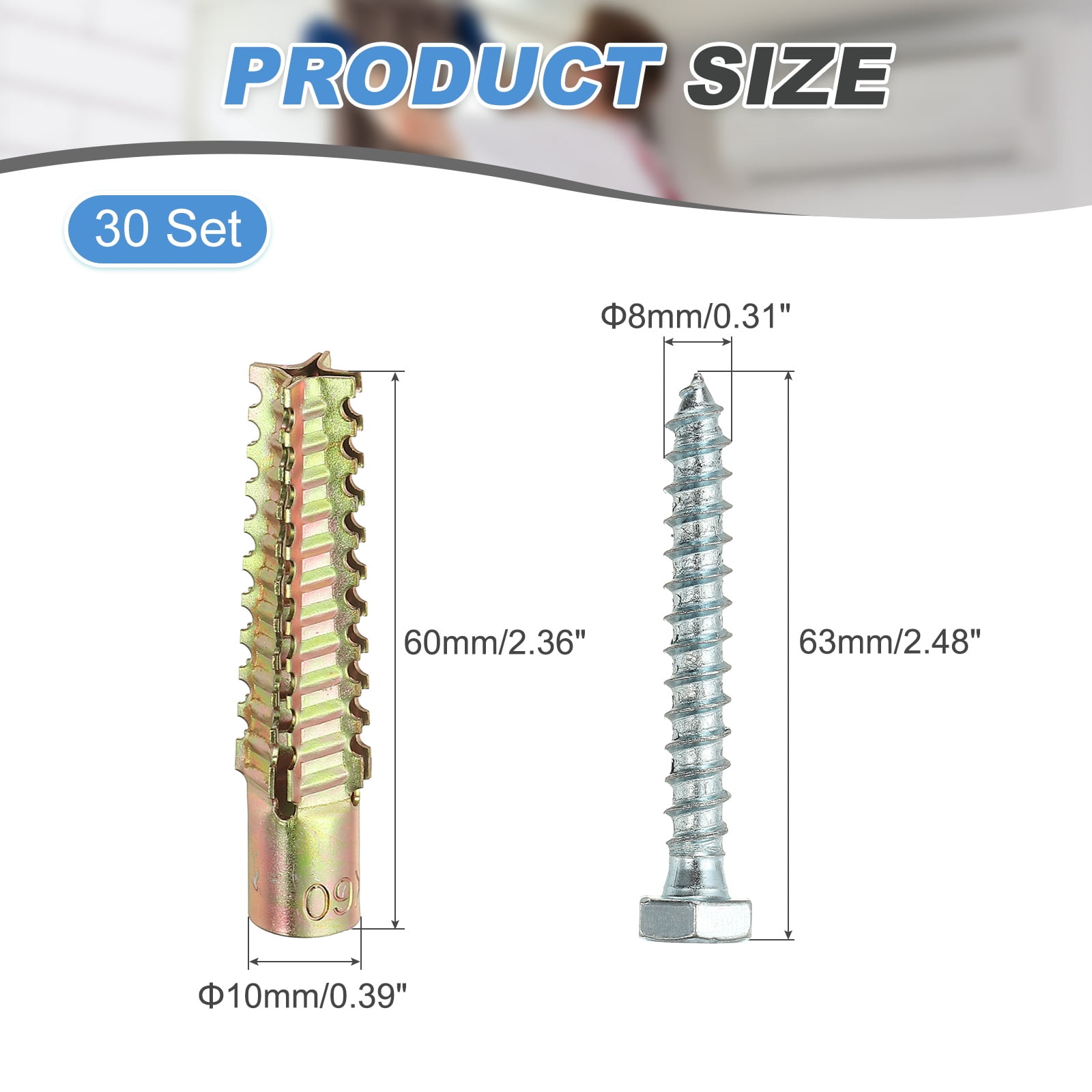 Uxcell 30 Pcs Drywall Hollow Wall Anchors with Screws, 0.31 x 2.52'' Heavy Duty Steel Wall Anchors Kit, Dry Wall Anchors for Concrete Wall Plaster Wall, Multicolor