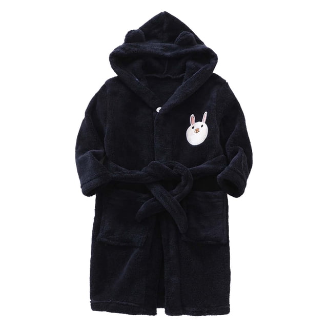 JIRNDfCA Toddler Boy Robe With Hood Soft Cute Cartoon Bathrobe Long Sleeve Facecloth Rabbit Warm Kids Robe Children Sleepwear Navy 3-4 Years
