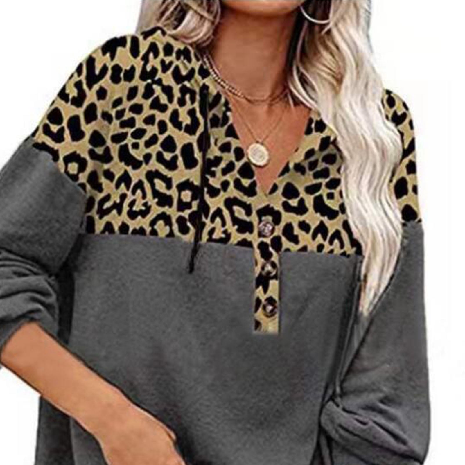 Leopard Print Hooded Sweatshirt Pullover Tops Adjustable Drawstring For Spring Fall Winter ANGGREK Gris XXL Walmart en linea