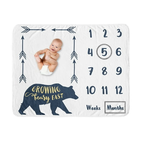 UPC: 0846480087380 | Big Bear Milestone Baby Blanket by Sweet Jojo Designs
