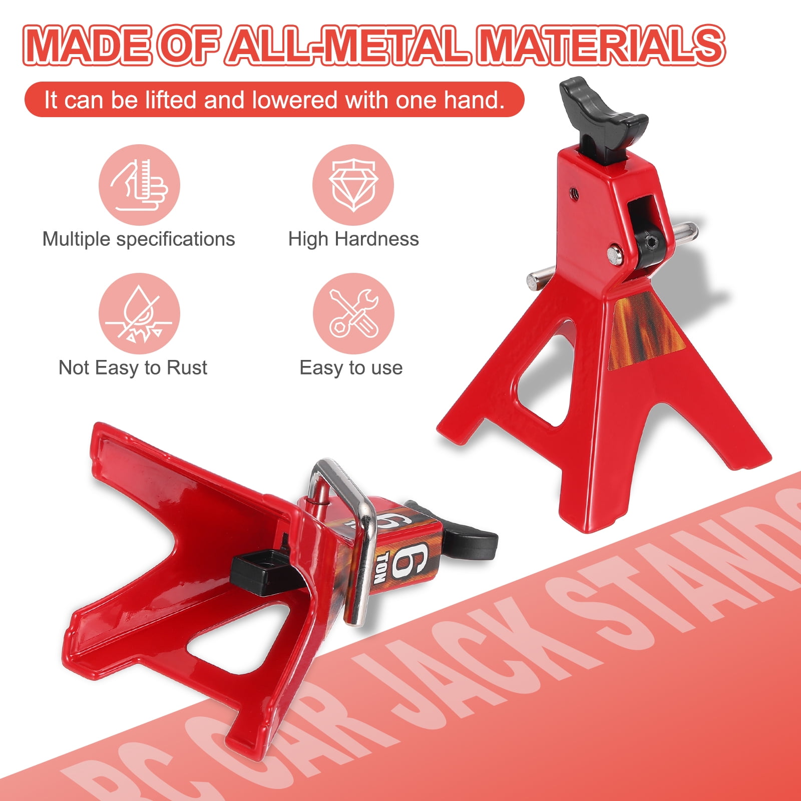 Uxcell RC Car Jack Stands,1/10 Scale 6 Ton Rc Accessories,for SCX10 TRX4 D90 CC01 RC Truck ,Red,2 pcs