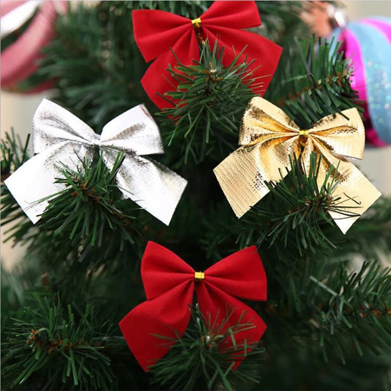 5 Colors Shiny Bows Bowknot Christmas Tree Party Gift Present Xmas Decoration 