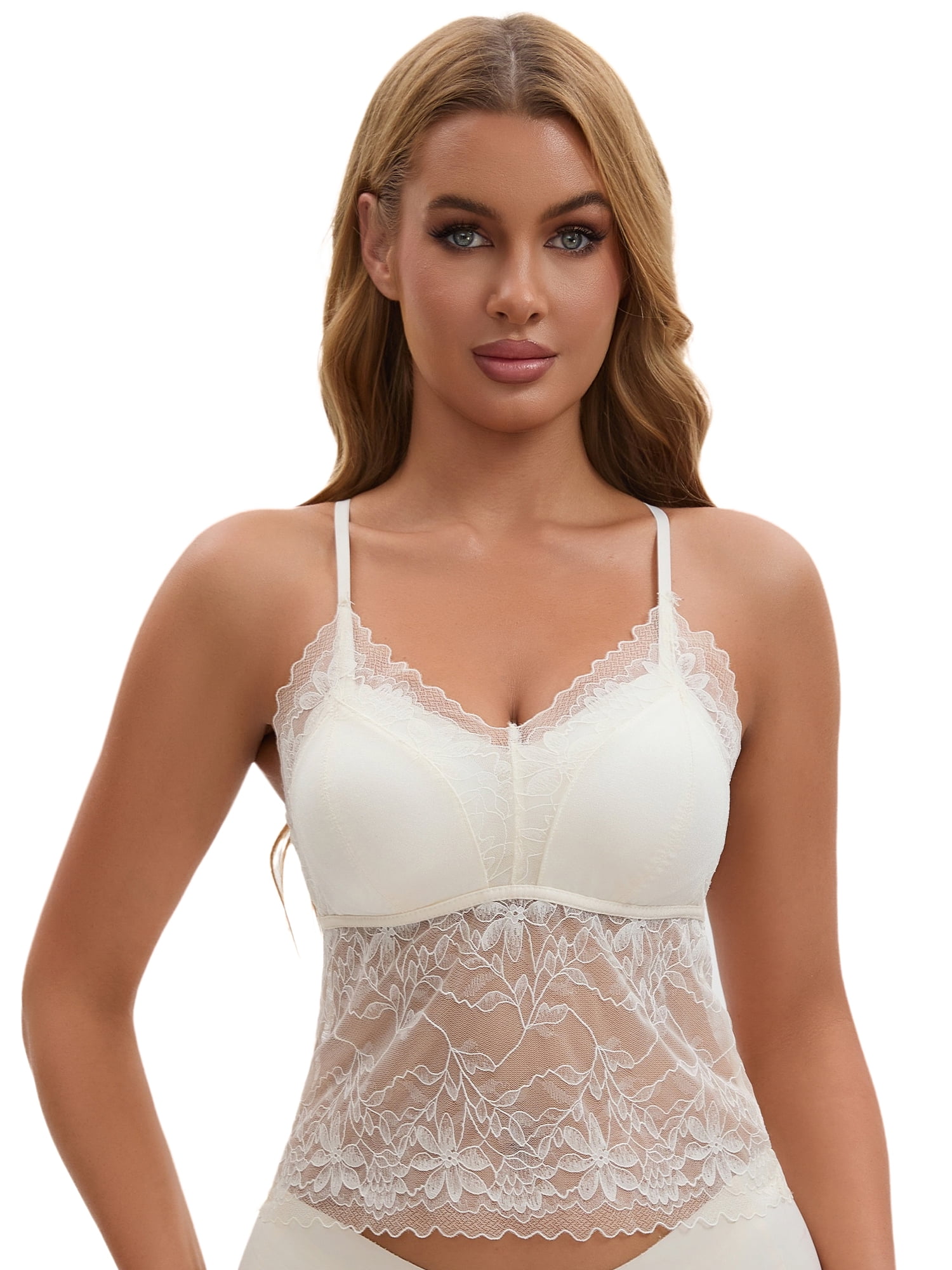 Unique Bargains Women's Lace Mesh Camisoles for Everyday Wear M White
